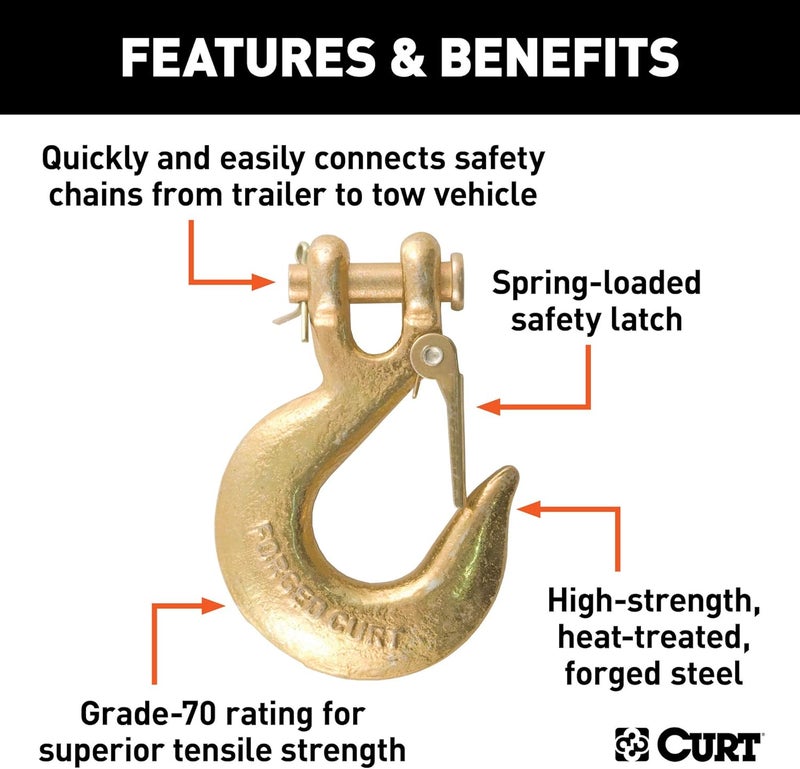 CURT 3/8-Inch Forged Steel Clevis Slip Hook with Safety Latch - Image 3
