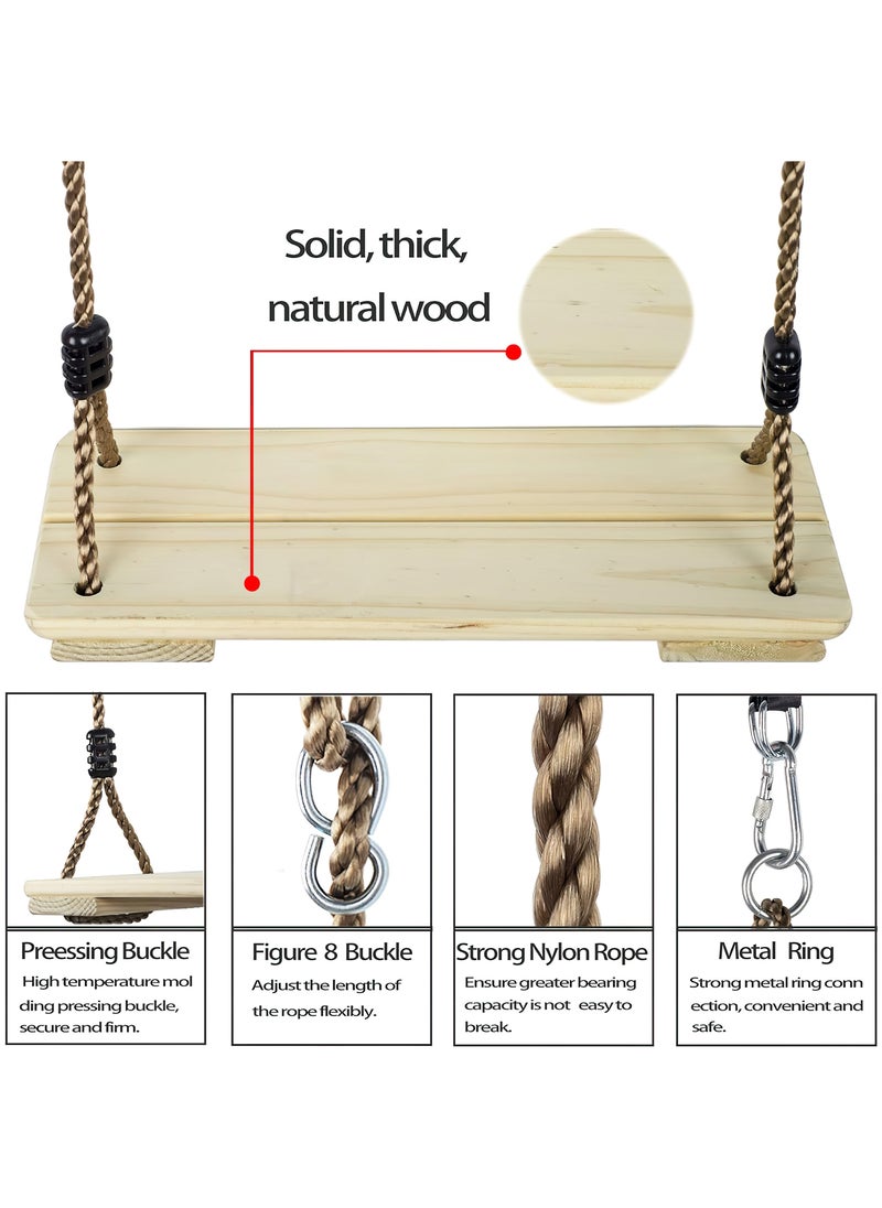 Funz - Hanging Wooden Swing  Set for Children Adult Kids with 100kg Adjustable Rope Swings for Indoor Outdoor Backyard Patio Garden Playground 45*19cm - Image 1