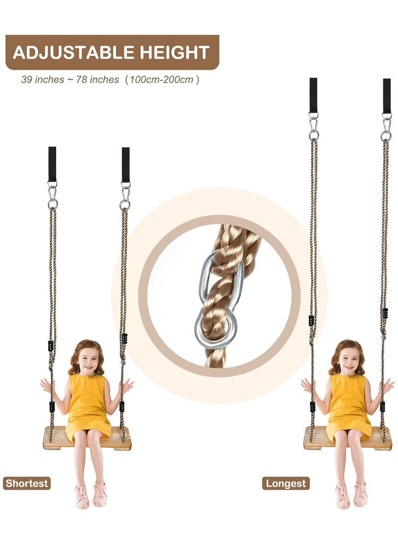 Funz - Hanging Wooden Swing  Set for Children Adult Kids with 100kg Adjustable Rope Swings for Indoor Outdoor Backyard Patio Garden Playground 45*19cm - Image 1