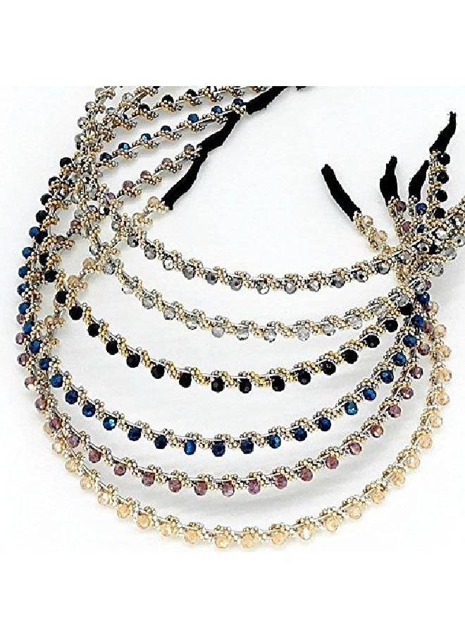 Suoirblss 6Pcs Assorted Color Beaded Bejeweled Headbands For Women Girls Thin Hair Hoop Fashion  - Image 2