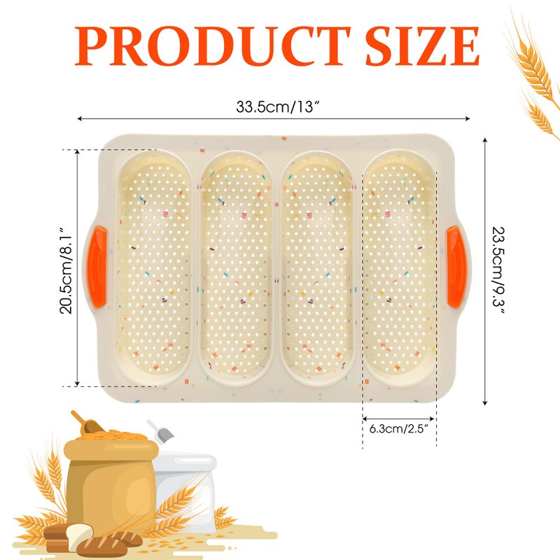 BuleVina French Bread Hoagie Sub Roll Baking Pans 4-slot, Non Stick Silicone Mould Mold Tray for Sandwich Baguette Hot Dog Bun Loaf Food, Mini Tool Set for Restaurant Homemade Household Breakfast Dinner-Beige - Image 2