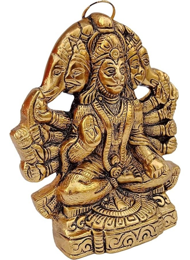 CHHARIYA CRAFTS تمثال مدخل الباب المعدني Panchmukhi Hanuman ji Murti Bajrangbali Idol لديكور المنزل والحماية من العين الشريرة - 16 سم (معدن، ذهبي) - Image 2