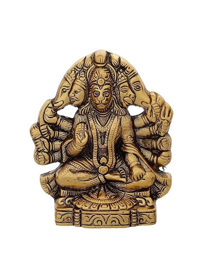 CHHARIYA CRAFTS تمثال مدخل الباب المعدني Panchmukhi Hanuman ji Murti Bajrangbali Idol لديكور المنزل والحماية من العين الشريرة - 16 سم (معدن، ذهبي) - Image 1