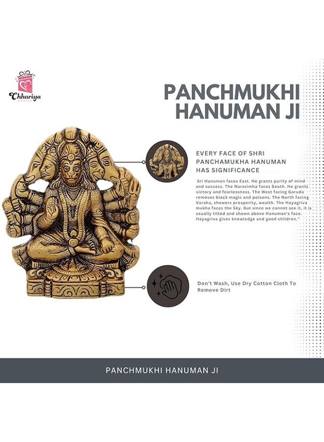 CHHARIYA CRAFTS تمثال مدخل الباب المعدني Panchmukhi Hanuman ji Murti Bajrangbali Idol لديكور المنزل والحماية من العين الشريرة - 16 سم (معدن، ذهبي) - Image 3