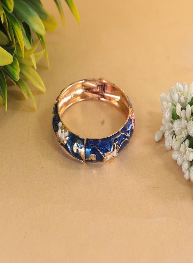 STYOLLO Stylish Alloy MontanaBlue Enamel Metal Bracelet Set For Women & Girls | Beautiful Cuff Kada Charm Gift for Birthday | Gold Plated Bracelet | Ideal for Wedding & Festival Bracelet - Image 4