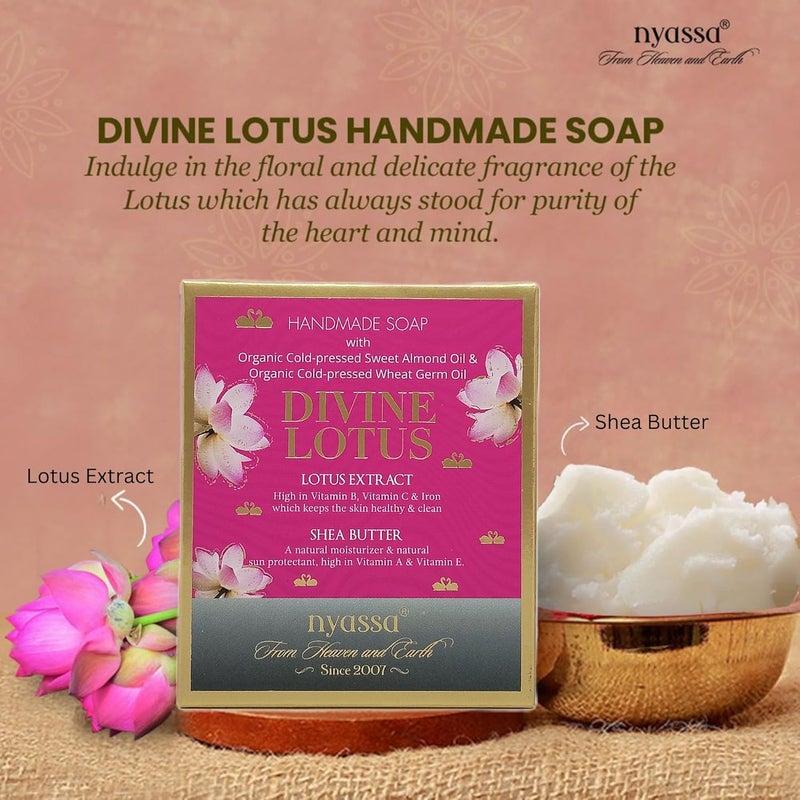 Nyassa Nyassa Luxurious Divine Lotus Handmade Natural Bathing Soap  Lotus Extract  Almond Oil Lotus Fragrance All Skin Type 150gm  - Image 5