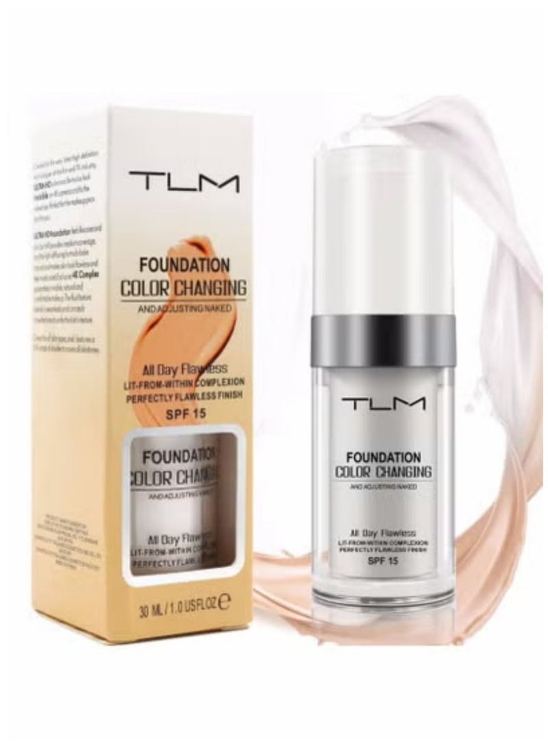 تي إل إم كريم أساس TLM متكيف مع لون البشرة – فاونديشن سائل يتكيف مع درجات البشرة، تغطية كاملة مع خافي عيوب وقاعدة مكياج، تركيبة خفيفة بلمسة طبيعية (قطعة واحدة) - Image 1