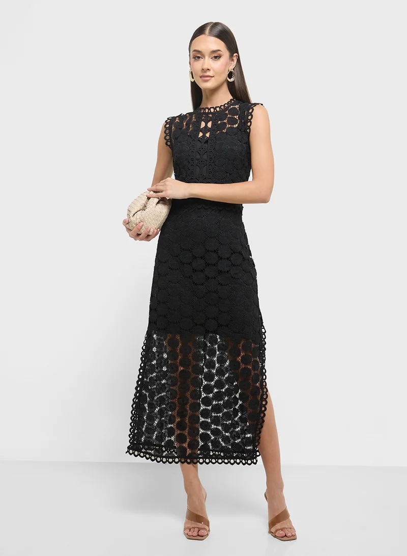 ELLA Lace Overlay Midi Dress