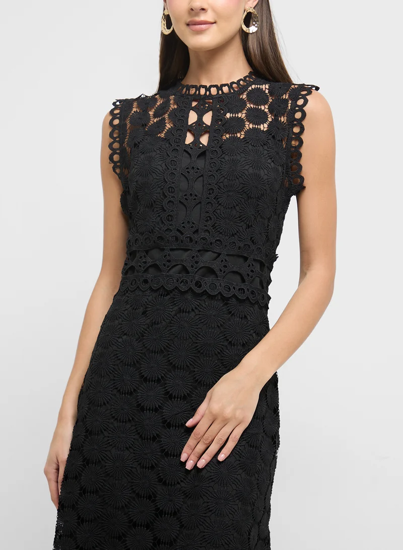 ELLA Lace Overlay Midi Dress