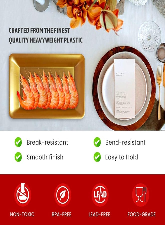 Yumchikel طقم صواني تقديم بلاستيكية من يومشيكيل، أطباق تقديم بلاستيكية صلبة لتقديم الطعام، صواني تقديم ذهبية للحفلات وحفلات الزفاف، صواني طعام لبوفيه الحفلات وطاولات الحلويات، 10 بوصات × 14 بوصة، عبوة من 6 قطع - Image 5