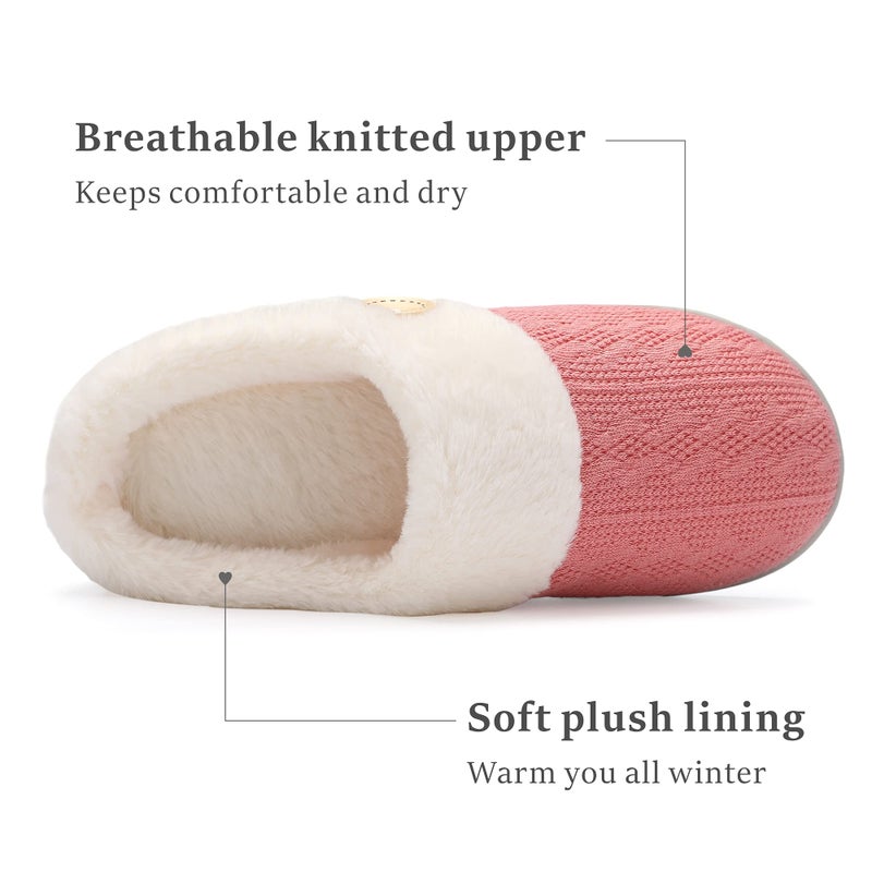 Chantomoo Womens Slipper Warm Comfy Memory Foam House Slippers Knitted Shoes Faux Fur Lined Anti-Skid Rubber Sole Bedroom Cozy Indoor Outdoor Slippers Red Dark Pink 5 6 - Image 3