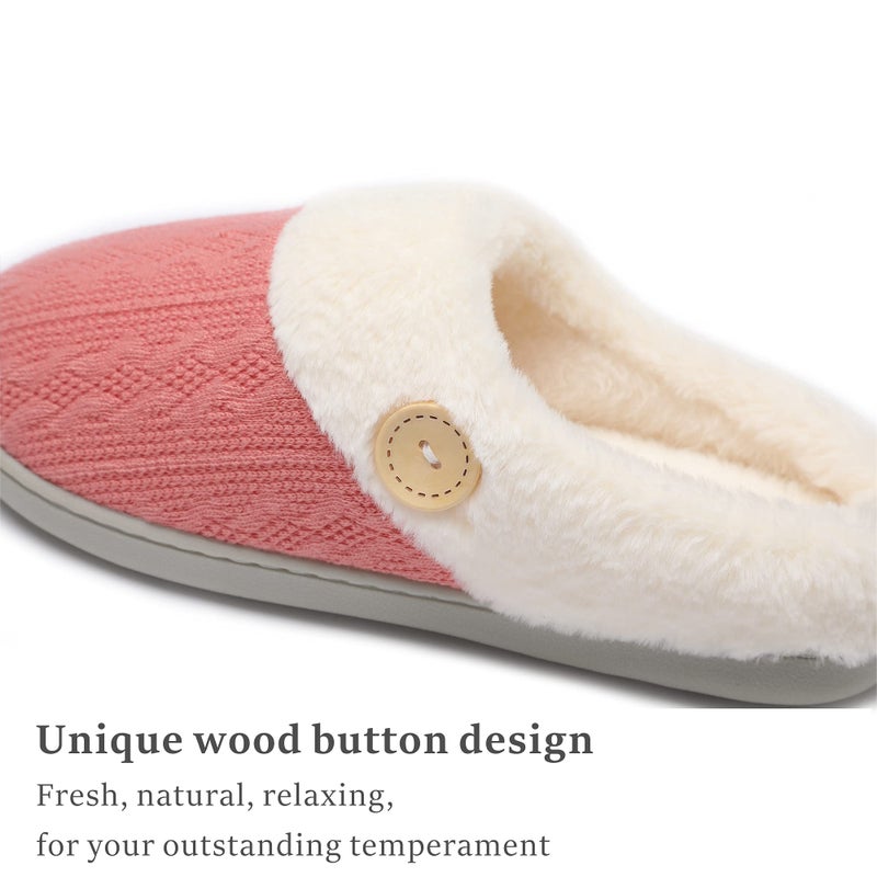 Chantomoo Womens Slipper Warm Comfy Memory Foam House Slippers Knitted Shoes Faux Fur Lined Anti-Skid Rubber Sole Bedroom Cozy Indoor Outdoor Slippers Red Dark Pink 5 6 - Image 4