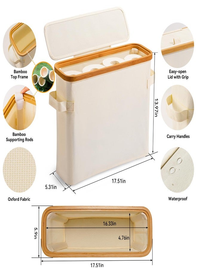 FuBegi Toilet Paper Storage Basket with Lid, Bamboo Toilet Paper Storage Holder Stand Organizer for Bathroom, Toilet Paper Storage Box Container with Handle Bin for RV Closet, Beige - Image 2
