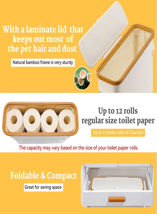 FuBegi Toilet Paper Storage Basket with Lid, Bamboo Toilet Paper Storage Holder Stand Organizer for Bathroom, Toilet Paper Storage Box Container with Handle Bin for RV Closet, Beige - Image 3