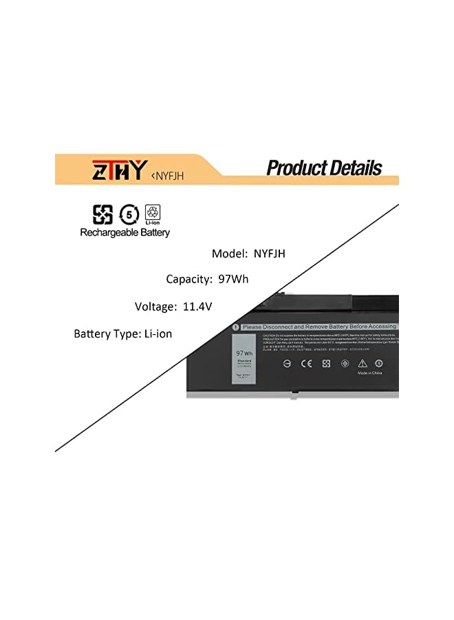 ZTHY Nyfjh Battery Replacement For Dell Precision 7530 7730 7540 7740 Series Laptop P34E P34E001 P34E002 P74F P74F001 P74F002 5Tf10 0Wmrc Gw0K9 0Nyfjh Battery Replacement 11.4V 97Wh 6-Cell - Image 3