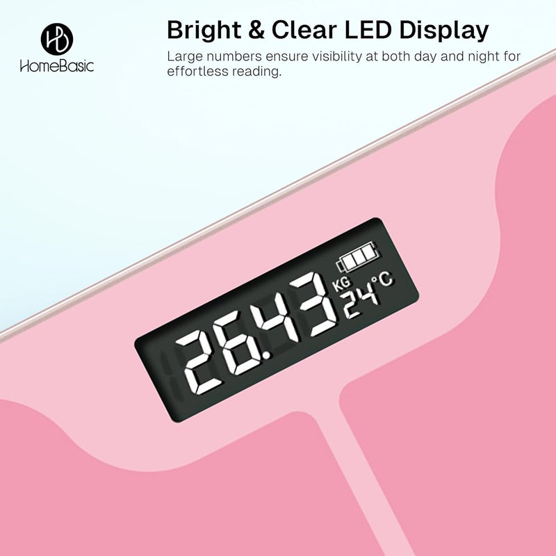 Home Basic ميزان وزن رقمي لجسم الإنسان | ميزان بوزن زجاجي مقوى | سعة 180 كجم، 4 أوضاع وحدات، دقة عالية 0.1 جرام، ميزة الخطوة، تشغيل/إيقاف تلقائي، شاشة LCD، شبكة درجة الحرارة - Image 3