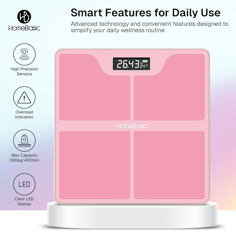 Home Basic ميزان وزن رقمي لجسم الإنسان | ميزان بوزن زجاجي مقوى | سعة 180 كجم، 4 أوضاع وحدات، دقة عالية 0.1 جرام، ميزة الخطوة، تشغيل/إيقاف تلقائي، شاشة LCD، شبكة درجة الحرارة - Image 2