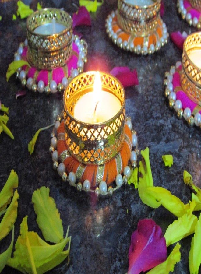 thriftkart Golden Tealight Candles Holder Set for Diwali Decorations for Home Diwali Festival Gifts (Pack of 6) - Image 2