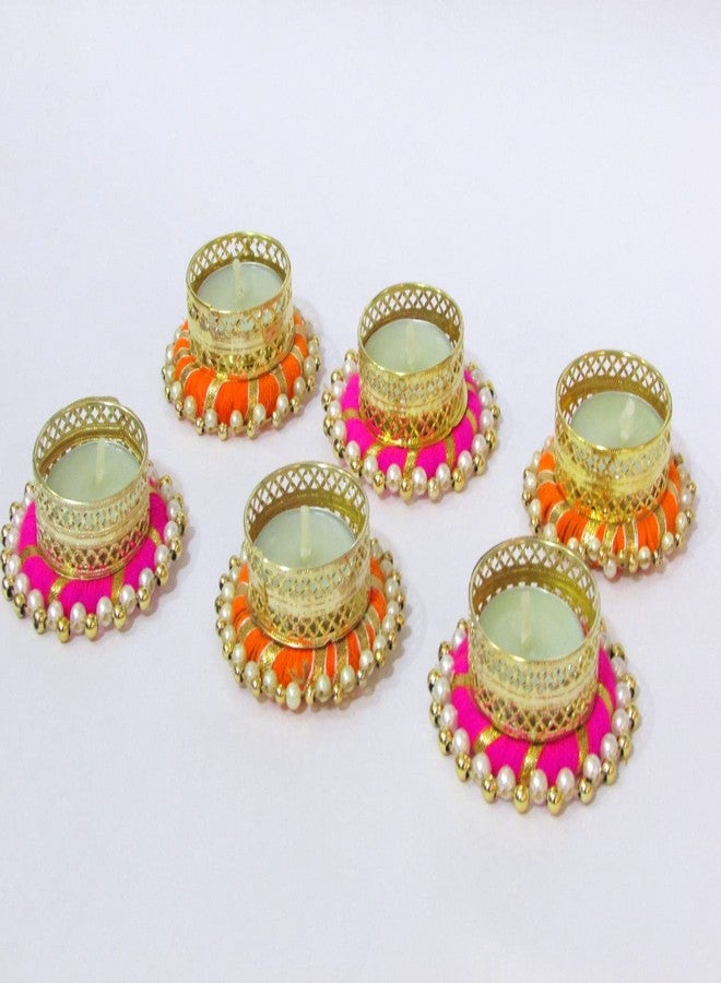 thriftkart Golden Tealight Candles Holder Set for Diwali Decorations for Home Diwali Festival Gifts (Pack of 6) - Image 1