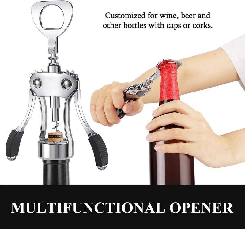KORCCI Wine Opener, Heavy-Duty Zinc Alloy Wing Corkscrew, Premium Beer Bottle Opener, Multifunctional Wine Accessories with Ergonomic Handle and Sharp Screw, for Kitchen, Bar, Restaurant, Bartenders - Image 4