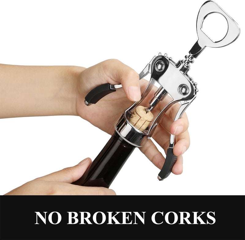 KORCCI Wine Opener, Heavy-Duty Zinc Alloy Wing Corkscrew, Premium Beer Bottle Opener, Multifunctional Wine Accessories with Ergonomic Handle and Sharp Screw, for Kitchen, Bar, Restaurant, Bartenders - Image 5