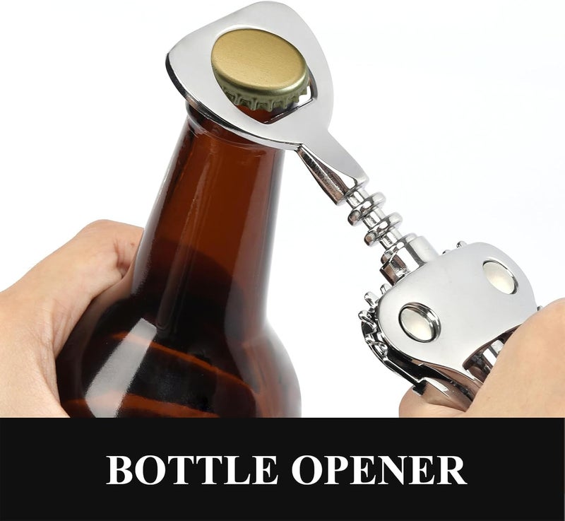KORCCI Wine Opener, Heavy-Duty Zinc Alloy Wing Corkscrew, Premium Beer Bottle Opener, Multifunctional Wine Accessories with Ergonomic Handle and Sharp Screw, for Kitchen, Bar, Restaurant, Bartenders - Image 3