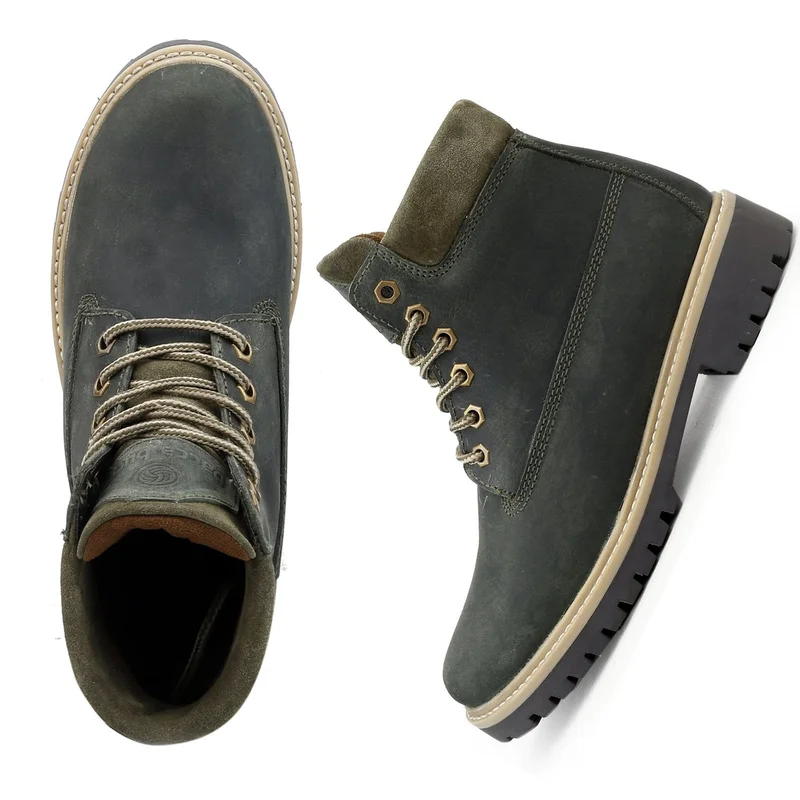 باكا بوتشي أحذية رجالية جلدية عالية الرقبة بنقوش زيتونية للتنزه