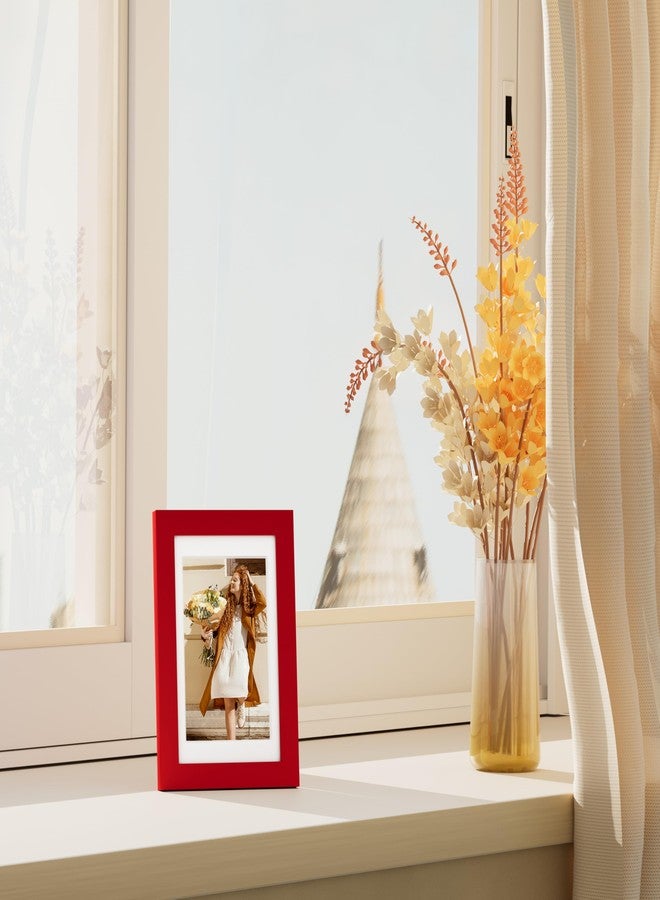 Vittanly مجموعة إطارات صور فيتانلي 4x6، مكونة من 4 قطع، لعرض صور مقاس 3.5x5 مع إطار داخلي أو 4x6 بدون إطار داخلي، إطارات صور صغيرة للعرض على الحائط أو الطاولة، مصنوعة من خشب هندسي مع زجاج شبكي مقاوم للكسر، لون أحمر - Image 2