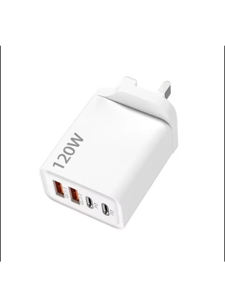 شاحن USB بقوة 120 واط، متعدد المنافذ، 4 منافذ، متعدد الوظائف، شحن فائق السرعة للهواتف المحمولة من النوع C، محول طاقة للسفر، متوافق مع أجهزة iPhone وXiaomi وSamsung - Image 2