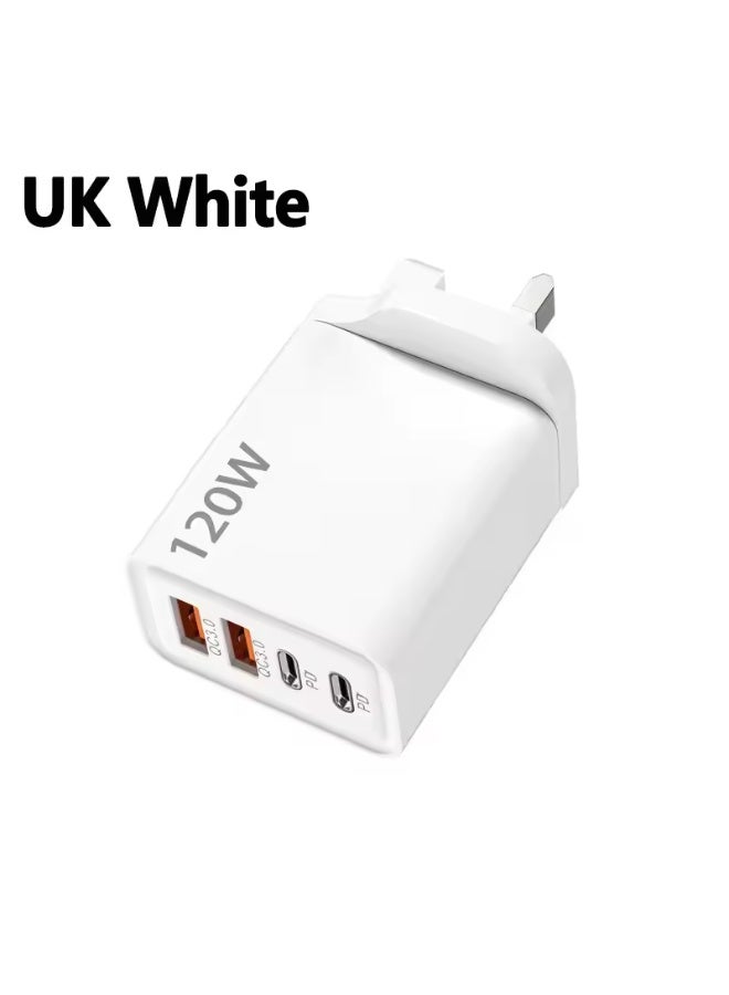 شاحن USB بقوة 120 واط، متعدد المنافذ، 4 منافذ، متعدد الوظائف، شحن فائق السرعة للهواتف المحمولة من النوع C، محول طاقة للسفر، متوافق مع أجهزة iPhone وXiaomi وSamsung - Image 1
