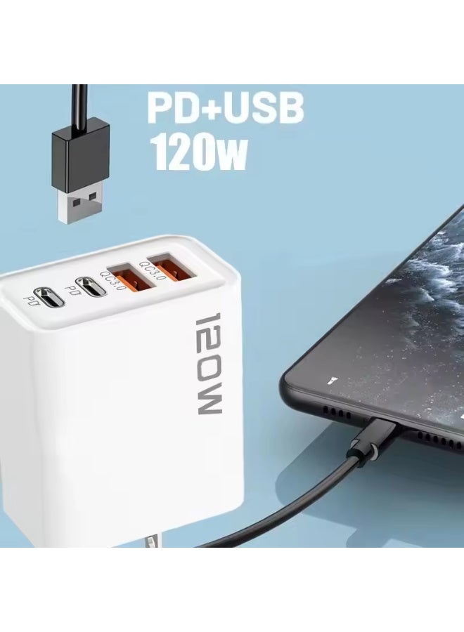 شاحن USB بقوة 120 واط، متعدد المنافذ، 4 منافذ، متعدد الوظائف، شحن فائق السرعة للهواتف المحمولة من النوع C، محول طاقة للسفر، متوافق مع أجهزة iPhone وXiaomi وSamsung - Image 4