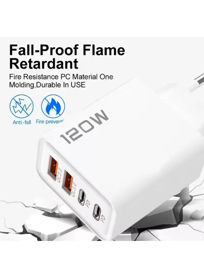 شاحن USB بقوة 120 واط، متعدد المنافذ، 4 منافذ، متعدد الوظائف، شحن فائق السرعة للهواتف المحمولة من النوع C، محول طاقة للسفر، متوافق مع أجهزة iPhone وXiaomi وSamsung - Image 3