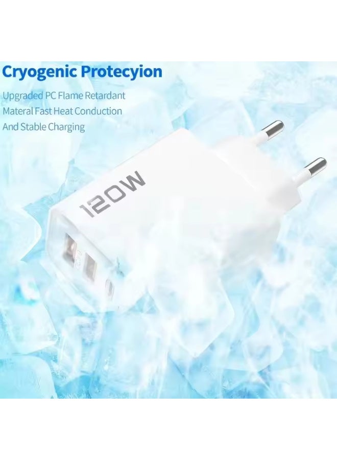 شاحن USB بقوة 120 واط، متعدد المنافذ، 4 منافذ، متعدد الوظائف، شحن فائق السرعة للهواتف المحمولة من النوع C، محول طاقة للسفر، متوافق مع أجهزة iPhone وXiaomi وSamsung - Image 5