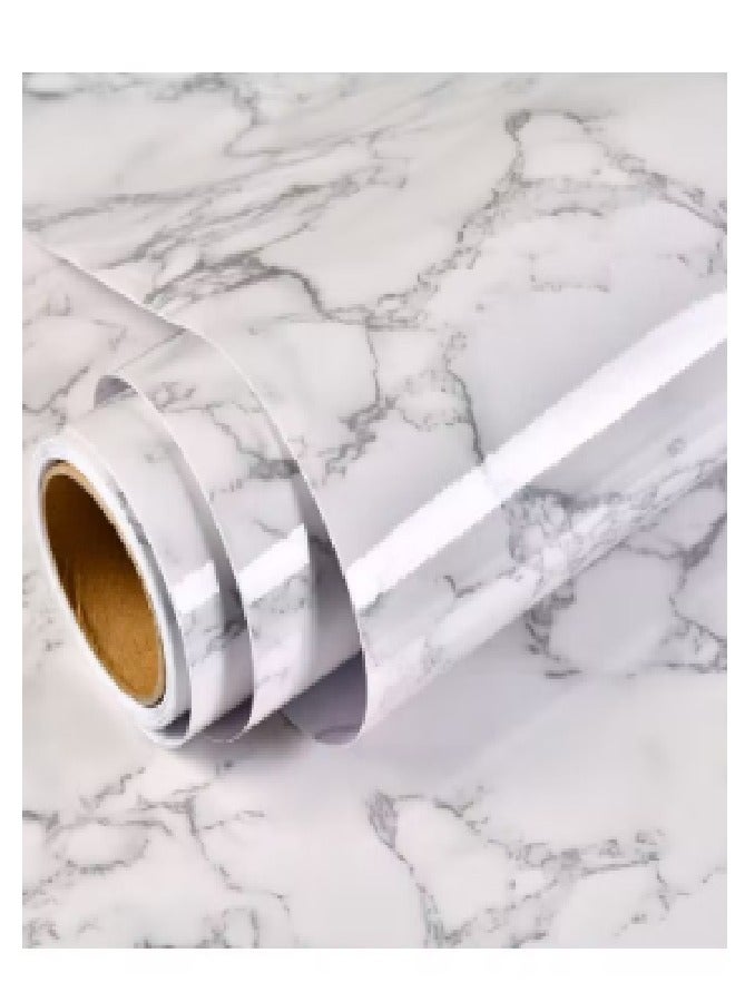 Kitchen Countertop Self-Adhesive Waterproof Wallpaper White/Grey 30x200cm - Image 1