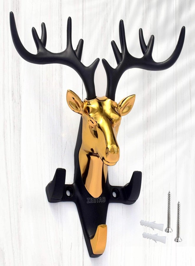 Zeetab Deer Key Holder, Wall Mount Cloth Hanger & Metal Key Stand with 3 Hook | Home Decor Gift (Gold) - Image 1