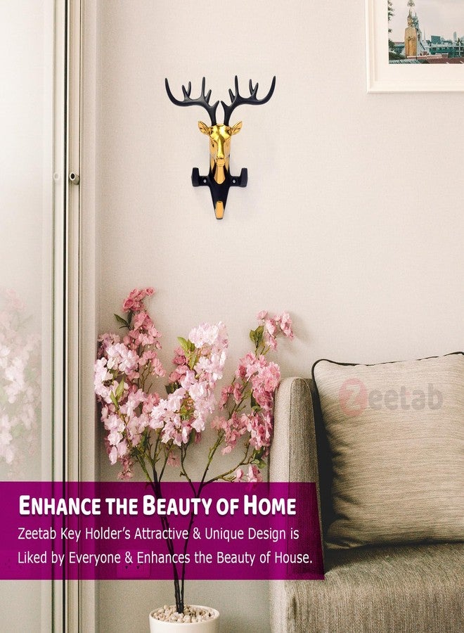 Zeetab Deer Key Holder, Wall Mount Cloth Hanger & Metal Key Stand with 3 Hook | Home Decor Gift (Gold) - Image 4