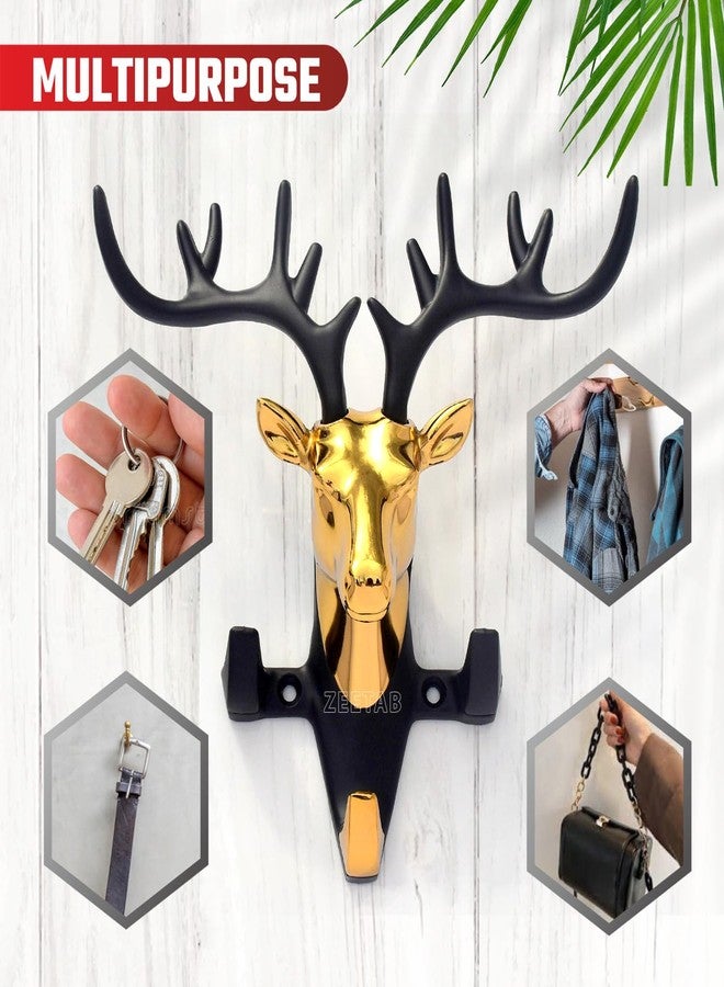 Zeetab Deer Key Holder, Wall Mount Cloth Hanger & Metal Key Stand with 3 Hook | Home Decor Gift (Gold) - Image 3