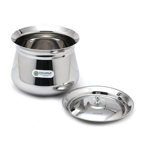 Coconut Stainless Steel Handi with Lid – Heavy Duty Casserole Pot for Indian Cooking, Gas & Induction Compatible, Mirror Finish, Rust-Resistant Cookware | Pack of 1 | 2500 ml - Image 2