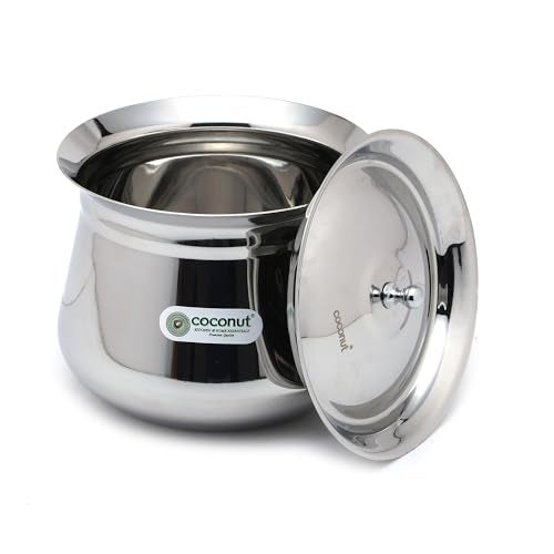Coconut Stainless Steel Handi with Lid – Heavy Duty Casserole Pot for Indian Cooking, Gas & Induction Compatible, Mirror Finish, Rust-Resistant Cookware | Pack of 1 | 2500 ml - Image 3