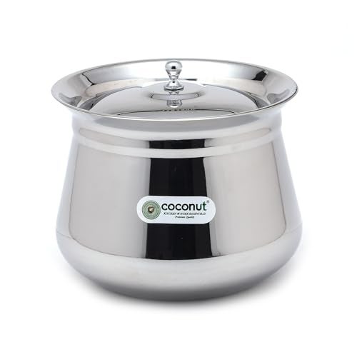 Coconut Stainless Steel Handi with Lid – Heavy Duty Casserole Pot for Indian Cooking, Gas & Induction Compatible, Mirror Finish, Rust-Resistant Cookware | Pack of 1 | 2500 ml - Image 1
