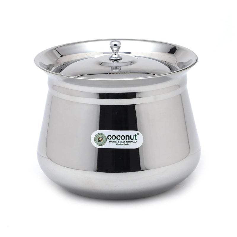 Coconut Stainless Steel Handi with Lid – Heavy Duty Casserole Pot for Indian Cooking, Gas & Induction Compatible, Mirror Finish, Rust-Resistant Cookware | Pack of 1 | 2500 ml - Image 5