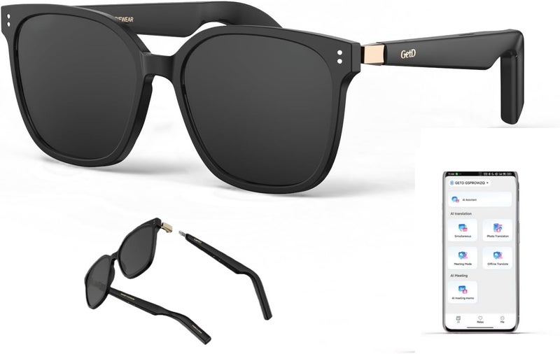 GetD AI Glasses for Men & Women - Smart Glasses with Real-Time Translation in 145 Languages, Powered by ChatGPT, Nylon Polarized Aviator Sunglasses, Bluetooth 5.4,11H Music/9H Calls, 2 Extra Temples - Image 1