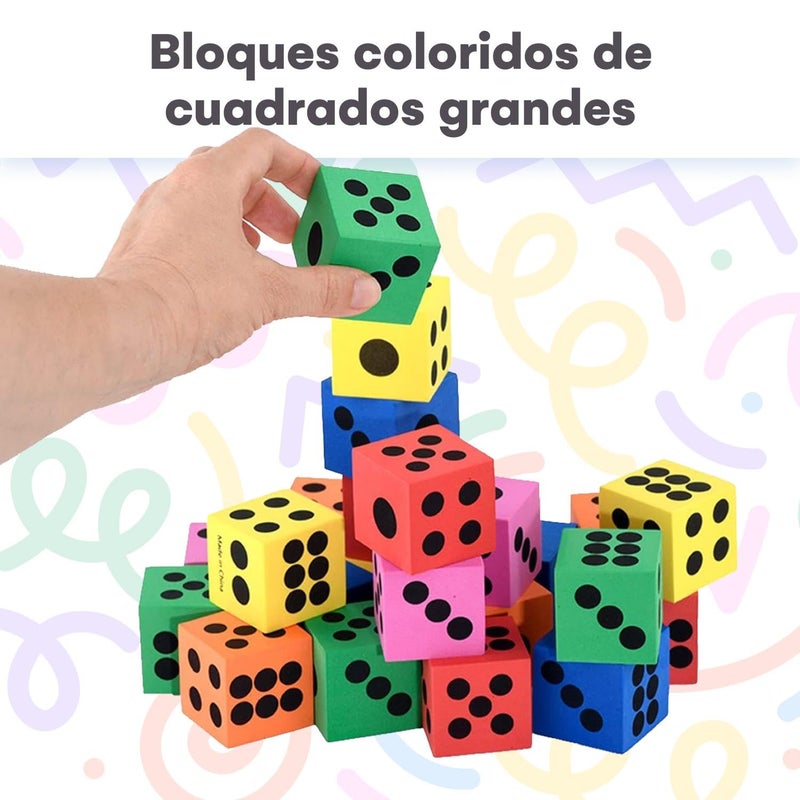 Kicko | Foam Dice Set - 6 Assorted Large Sided Dice - Colorful Big Square Blocks - Ideal Gift for Children - Math Educational Toys - Suitable Pastime Toy, Party Favors, and Party Supplies (24 Pack) - Image 3