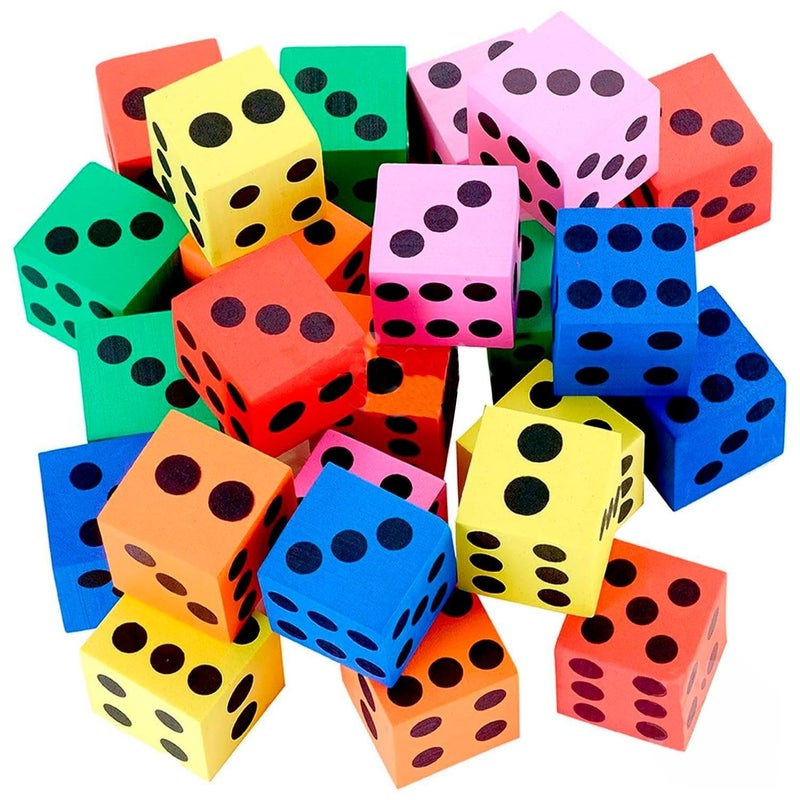 Kicko | Foam Dice Set - 6 Assorted Large Sided Dice - Colorful Big Square Blocks - Ideal Gift for Children - Math Educational Toys - Suitable Pastime Toy, Party Favors, and Party Supplies (24 Pack) - Image 1