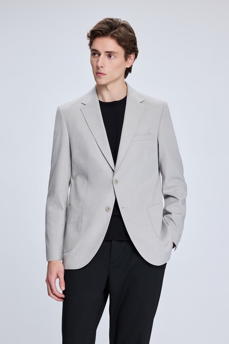 HTML Gray Slim Fit Mono Collar Casual Jacket  - Image 1