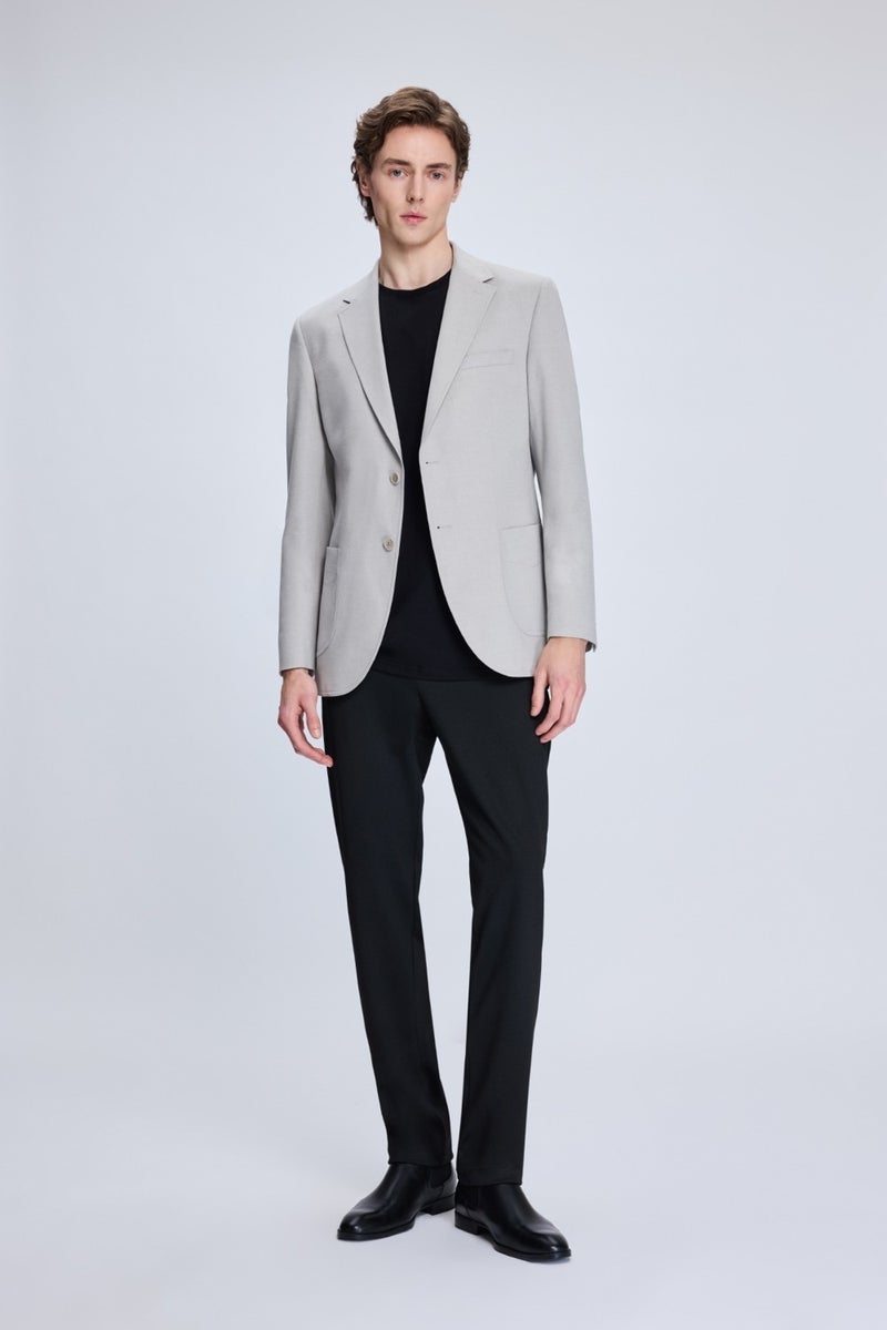 HTML Gray Slim Fit Mono Collar Casual Jacket  - Image 2