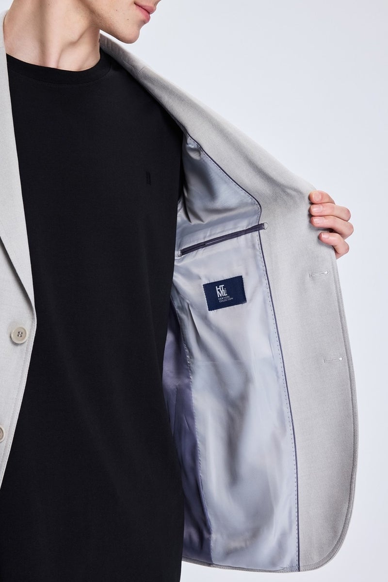 HTML Gray Slim Fit Mono Collar Casual Jacket  - Image 4