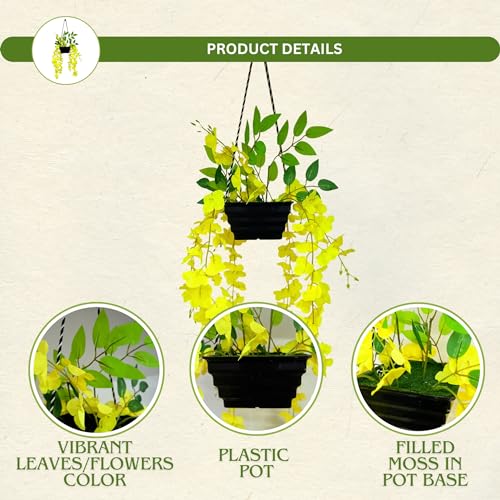 fancymart Artificial Wisteria in Boat Hanging Pot (Height : 60 cm) Artificial Flowers Home Decor Items, Wall hangings for Home Decoration (Yellow1) - Image 2