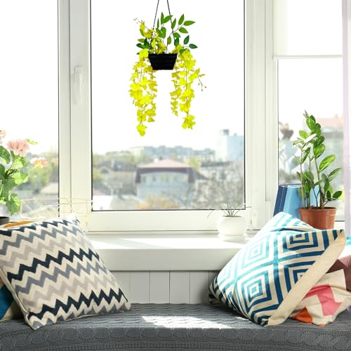 fancymart Artificial Wisteria in Boat Hanging Pot (Height : 60 cm) Artificial Flowers Home Decor Items, Wall hangings for Home Decoration (Yellow1) - Image 5