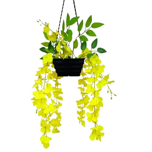 fancymart Artificial Wisteria in Boat Hanging Pot (Height : 60 cm) Artificial Flowers Home Decor Items, Wall hangings for Home Decoration (Yellow1) - Image 1